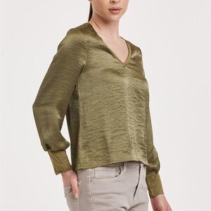 Another Love Satin Sage Green V-Neck Blouse